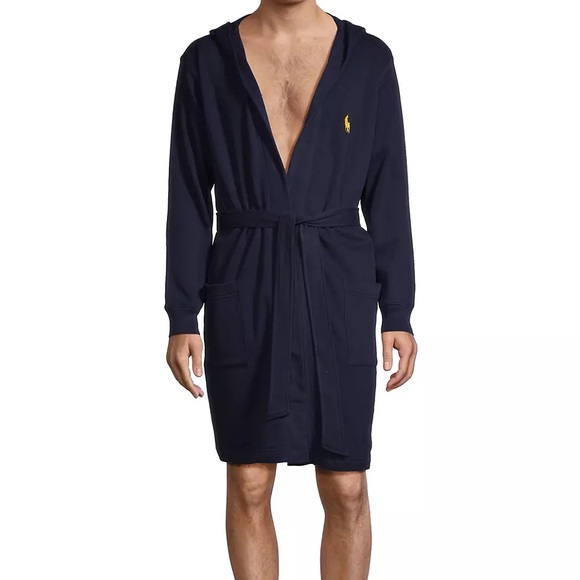 POLO RALPH LAUREN Navy Brushed Fleece Robe Size S/M - Picture 5 of 14